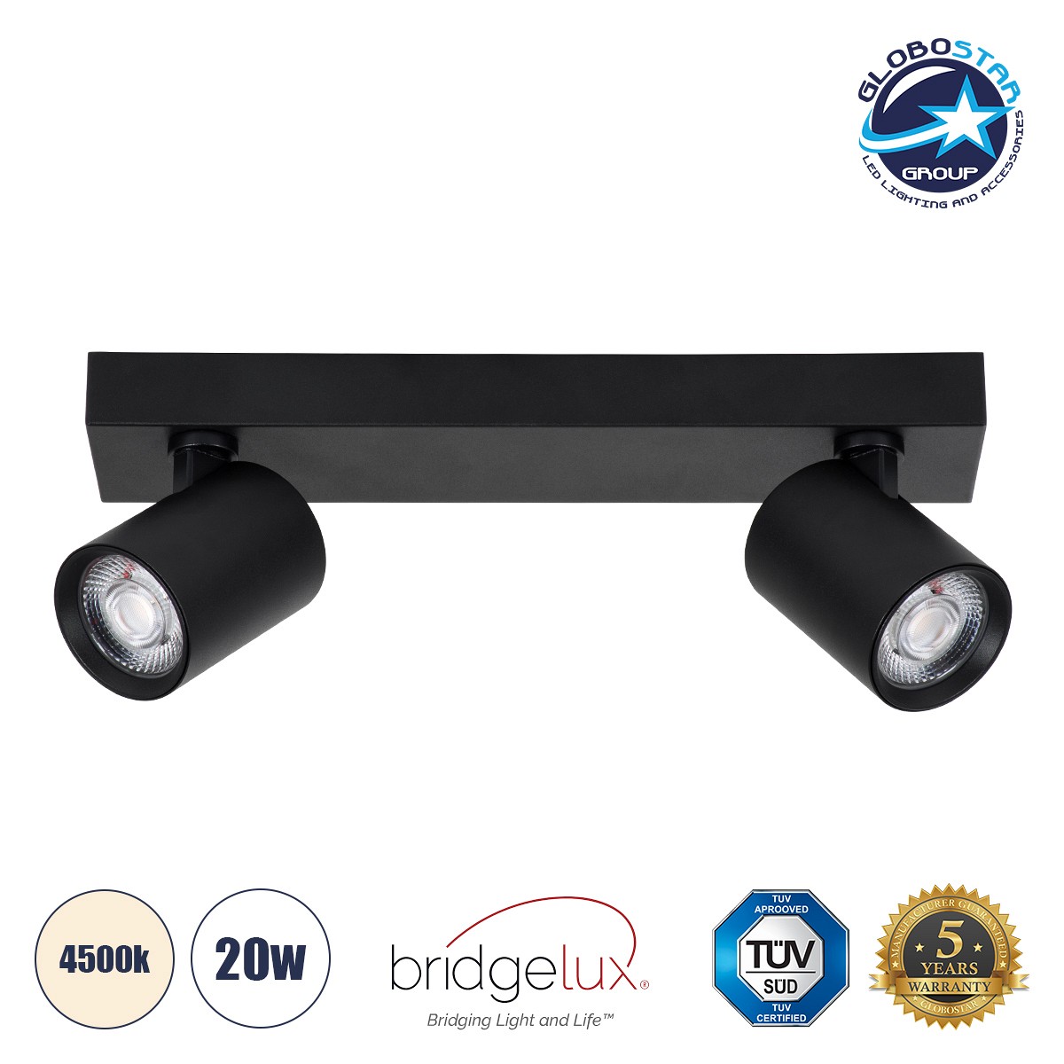 GLOBOSTAR® LEONARDO 60346 Μοντέρνο Φωτιστικό Οροφής LED 20W 2400lm 60° AC 220-240V IP20 Φυσικό Λευκό 4500K - Bridgelux COB - Μαύρο - Μ32 x Π7 x Υ11.8cm - 5 Χρόνια Εγγύηση