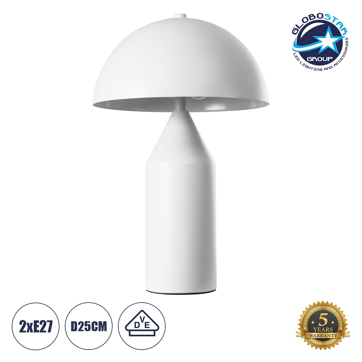 GloboStar® URANUS-S 61450 Μοντέρνο Επιτραπέζιο Φωτιστικό Πορτατίφ Δίφωτο 2 x E27 IP20 Λευκό Μέταλλο - Μ25 x Π25 x Υ39cm