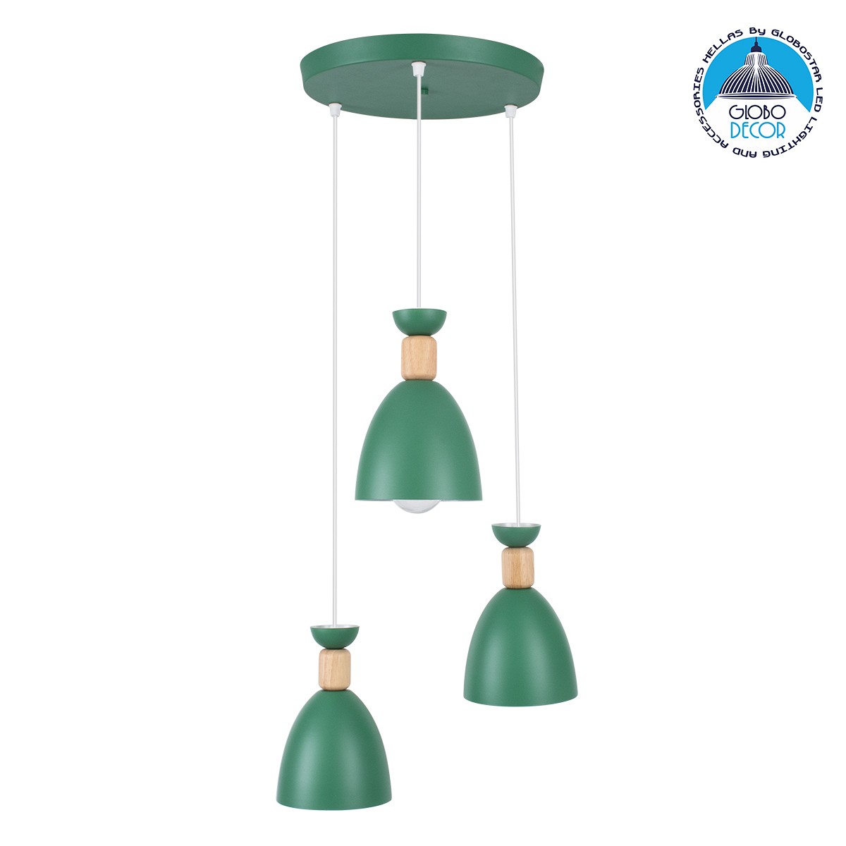 GLOBOSTAR® AVA 61575 Μοντέρνο Κρεμαστό Φωτιστικό Οροφής με Ντουί 3 x E27 AC 220-240V IP20 - Πράσινο & Μπεζ - Μ35 x Π35 x Υ130cm