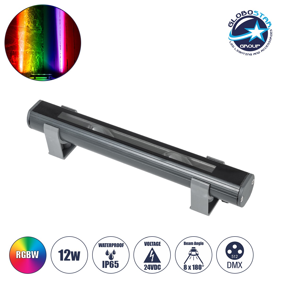 GLOBOSTAR® WINDOW-BARI 90513 Αρχιτεκτονικό Φωτιστικό Ανάδειξης Παραθύρων Window Light LED 12W 1020lm 8x180° DC 24V Αδιάβροχο IP65 RGBW DMX512 Dimmable - Γκρι Ανθρακί - Μ30 x Π4 x Υ3.5cm - 3 Χρόνια Εγγύηση