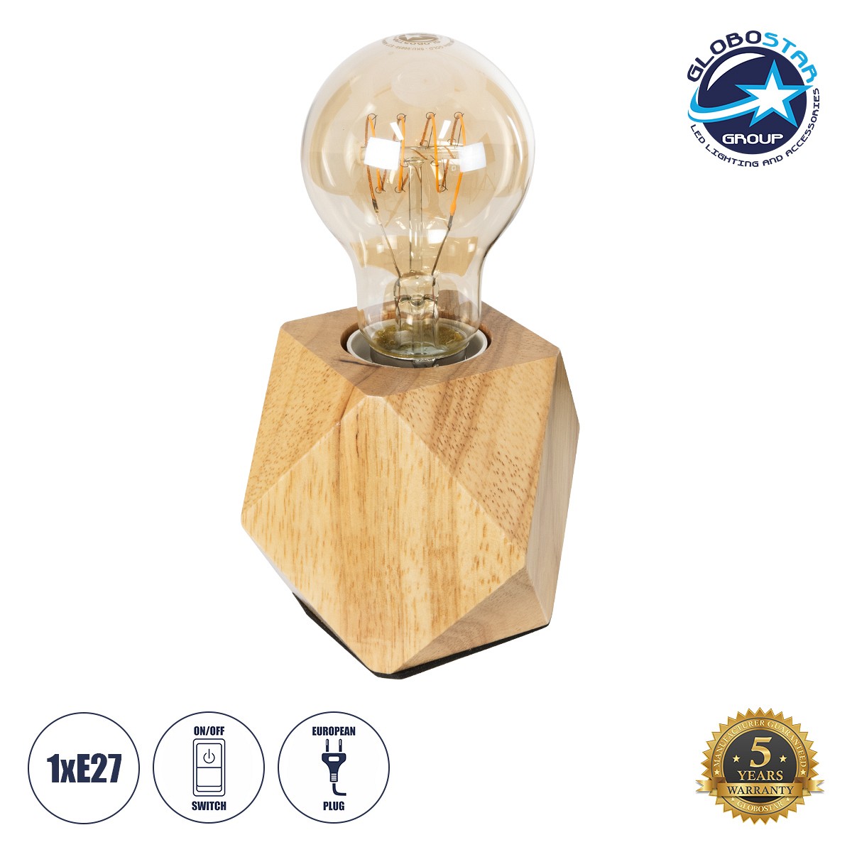 GloboStar® RHOMBUS 99401 Μοντέρνο Επιτραπέζιο Φωτιστικό Πορτατίφ Μονόφωτο 1 x E27 IP20 Μπεζ Ξύλο - M8 x Π8 x Υ8cm