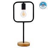 GloboStar® HONOR SQUARE 01435 Μοντέρνο Επιτραπέζιο Φωτιστικό Πορτατίφ Μονόφωτο 1 x E27 IP20 Μαύρο Μέταλλο με Μπεζ Ξύλο - Μ20 x Π20 x Υ42cm