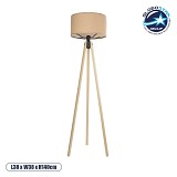 GloboStar® SAGA 204-0043 Μοντέρνο Eπιδαπέδιο Φωτιστικό Μονόφωτο 1 x E27 IP20 Μπεζ Ξύλο με Μπεζ Ύφασμα - Μ38 x Π38 x Υ140cm