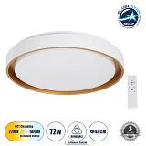 GLOBOSTAR® BARCHETTA 61048-S Μοντέρνο Φωτιστικό Οροφής LED 72W 8306lm 120° AC 220-240V IP20 Ρυθμιζόμενο Λευκό CCT με Χειριστήριο από 2700K έως 6000K Dimmable - Lumileds SMD Chip - Λευκό Ματ & Χρυσό - Μ48 x Π48 x Υ8.2cm - 3 Χρόνια Εγγύηση