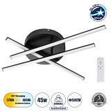 GLOBOSTAR® DRACO 61093 Μοντέρνο Φωτιστικό Οροφής LED 45W 5535lm 120° AC 220-240V IP20 Ρυθμιζόμενο Λευκό CCT με Χειριστήριο από 2700K έως 6000K Dimmable - Lumileds SMD Chip - Μαύρο Ματ - Μ50 x Π50 x Υ11cm - 3 Χρόνια Εγγύηση