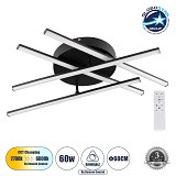 GLOBOSTAR® DRACO 61095 Μοντέρνο Φωτιστικό Οροφής LED 60W 7380lm 120° AC 220-240V IP20 Ρυθμιζόμενο Λευκό CCT με Χειριστήριο από 2700K έως 6000K Dimmable - Lumileds SMD Chip - Μαύρο Ματ - Μ60 x Π60 x Υ11cm - 3 Χρόνια Εγγύηση