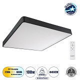 GLOBOSTAR® KAMALA 61210-S Μοντέρνο Φωτιστικό Οροφής LED 100W 11020lm 120° AC 220-240V IP20 Ρυθμιζόμενο Λευκό CCT με Χειριστήριο από 2700K έως 6000K Dimmable - Lumileds SMD Chip - Μαύρο Ματ - Μ80 x Π80 x Υ8cm - 3 Χρόνια Εγγύηση