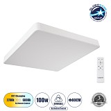 GLOBOSTAR® KAMALA 61211-S Μοντέρνο Φωτιστικό Οροφής LED 100W 11020lm 120° AC 220-240V IP20 Ρυθμιζόμενο Λευκό CCT με Χειριστήριο από 2700K έως 6000K Dimmable - Lumileds SMD Chip - Λευκό Ματ - Μ80 x Π80 x Υ8cm - 3 Χρόνια Εγγύηση