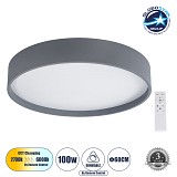 GLOBOSTAR® NARNIA 61260 Μοντέρνο Φωτιστικό Οροφής LED 100W 11500lm 120° AC 220-240V IP20 Ρυθμιζόμενο Λευκό CCT με Χειριστήριο από 2700K έως 6000K Dimmable - Lumileds SMD Chip - Γκρι - Μ60 x Π60 x Υ10cm - 3 Χρόνια Εγγύηση