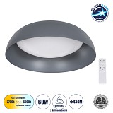 GLOBOSTAR® ANATOLIA 61262 Μοντέρνο Φωτιστικό Οροφής LED 60W 6900lm 120° AC 220-240V IP20 Ρυθμιζόμενο Λευκό CCT με Χειριστήριο από 2700K έως 6000K Dimmable - Lumileds SMD Chip - Γκρι - Μ43 x Π43 x Υ11cm - 3 Χρόνια Εγγύηση