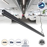 GloboStar® OFFICE 61024-P Γραμμικό Κρεμαστό Φωτιστικό Linear LED 18W 2200lm 120° AC 220-240V Μ120 x Π2 x Υ4cm Φυσικό Λευκό 4500K - Μαύρο - 3 Years Warranty