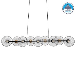 GLOBOSTAR® VERONA 00588 Μοντέρνο Κρεμαστό Φωτιστικό Οροφής με Ντουί 9 x E27 AC 220-240V IP20 - Μαύρο & Χρυσό - Μ140 x Π28 x Υ20cm