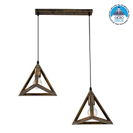 GLOBOSTAR® TRIANGLE 00614 Μοντέρνο Κρεμαστό Φωτιστικό Οροφής με Ντουί 2 x E27 AC 220-240V IP20 - Μπρούτζινο - Μ60 x Π22 x Y130cm
