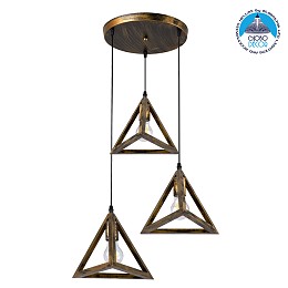 GLOBOSTAR® TRIANGLE 00619 Μοντέρνο Κρεμαστό Φωτιστικό Οροφής με Ντουί 3 x E27 AC 220-240V IP20 - Μπρούτζινο - Μ49 x Π49 x Y130cm