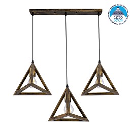 GLOBOSTAR® TRIANGLE 00624 Μοντέρνο Κρεμαστό Φωτιστικό Οροφής με Ντουί 3 x E27 AC 220-240V IP20 - Μπρούτζινο - Μ70 x Π22 x Y130cm