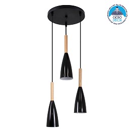 GLOBOSTAR® DILLON 00626 Μοντέρνο Κρεμαστό Φωτιστικό Οροφής με Ντουί 3 x E27 AC 220-240V IP20 - Μαύρο & Μπεζ - Μ26 x Π26 x Υ130cm