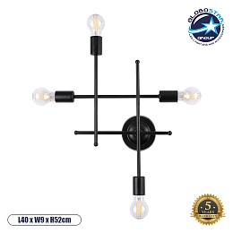 GloboStar® PIPING 00661 Vintage Επιτοίχιο Φωτιστικό Πολύφωτο 4 x E27 IP20 Μαύρο Μέταλλο - Μ40 x Π9 x Υ52cm