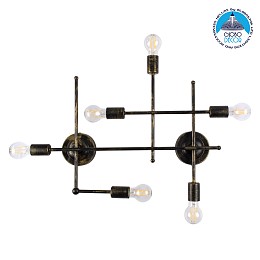 GloboStar® PIPING 00666 Vintage Επιτοίχιο Φωτιστικό Πολύφωτο 6 x E27 IP20 Μπρούτζινο Μέταλλο - Μ66 x Π9.5 x Υ49cm