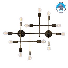GloboStar® PIPING 00669 Vintage Επιτοίχιο Φωτιστικό Πολύφωτο 12 x E27 IP20 Μπρούτζινο Μέταλλο - Μ78.5 x Π9.5 x Υ64cm