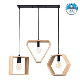 GLOBOSTAR® ELISE 00682 Μοντέρνο Κρεμαστό Φωτιστικό Οροφής με Ντουί 3 x E27 AC 220-240V IP20 - Μπεζ & Μαύρο - Μ76 x Π8 x Υ25cm