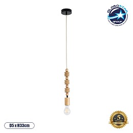 GLOBOSTAR® BEADS 00696 Vintage Κρεμαστό Φωτιστικό Οροφής με Ντουί 1 x E27 AC 220-240V IP20 - Μπεζ - Μ5 x Π5 x Υ33cm
