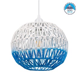 GLOBOSTAR® SANTOR 00728 Boho Κρεμαστό Φωτιστικό Οροφής με Ντουί 1 x E27 AC 220-240V IP20 - Λευκό & Μπλε - Μ30 x Π30 x Υ30cm