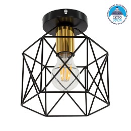 GLOBOSTAR® TRON 00792 Μοντέρνο Φωτιστικό Οροφής με Ντουί 1 x E27 AC 220-240V IP20 - Μαύρο & Χρυσό - Μ18 x Π18 x Υ19.5cm