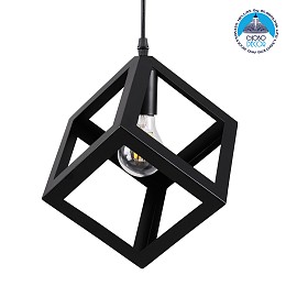 GLOBOSTAR® CUBE 00801 Μοντέρνο Κρεμαστό Φωτιστικό Οροφής με Ντουί 1 x E27 AC 220-240V IP20 - Μαύρο - Μ25 x Π25 x Υ25cm