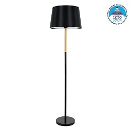 GloboStar® CEDAR 00827 Μοντέρνο Επιδαπέδιο Φωτιστικό Μονόφωτο 1 x E27 IP20 Μαύρο Μέταλλο, Μαύρο Ύφασμα με Μπεζ Ξύλο - Μ40 x Π40 x Υ148cm