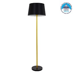 GloboStar® CEDAR 00829 Μοντέρνο Επιδαπέδιο Φωτιστικό Μονόφωτο 1 x E27 IP20 Χρυσό Μέταλλο με Μαύρο Ύφασμα - Μ40 x Π40 x Υ148cm