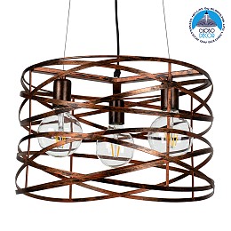 GLOBOSTAR® TOKEN 00856 Μοντέρνο Κρεμαστό Φωτιστικό Οροφής με Ντουί 3 x E27 AC 220-240V IP20 - Χάλκινο Εφέ Σκουριάς - Μ43 x Π43 x Υ29cm