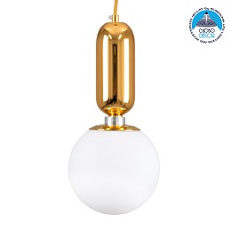 GLOBOSTAR® MAVERICK 00943 Μοντέρνο Κρεμαστό Φωτιστικό Οροφής με Ντουί 1 x E27 AC 220-240V IP20 - Χρυσό & Λευκό - Μ15 x Π15 x Υ33cm