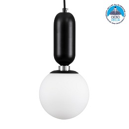 GLOBOSTAR® MAVERICK 00945 Μοντέρνο Κρεμαστό Φωτιστικό Οροφής με Ντουί 1 x E27 AC 220-240V IP20 - Μαύρο & Λευκό - Μ15 x Π15 x Υ33cm