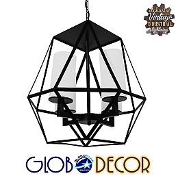 GLOBOSTAR® DASTAR 01001-1 Vintage Κρεμαστό Φωτιστικό Οροφής με Ντουί 4 x E27 AC 220-240V IP20 - Μαύρο & Λευκό - Μ52 x Π52 x Υ53cm