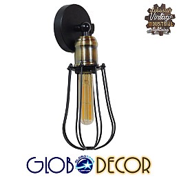 GLOBOSTAR® CATEL 01056 Vintage Φωτιστικό Τοίχου - Απλίκα με Ντουί 1 x E27 AC 220-240V IP20 - Μαύρο & Χρυσό - Μ12 x 15 x Υ32cm