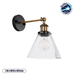 GLOBOSTAR® BINGLEY 01074 Vintage Φωτιστικό Τοίχου - Απλίκα με Ντουί 1 x E27 AC 220-240V IP20 - Διάφανο & Χρυσό - Μ18 x Π28 x Υ25cm
