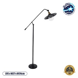 GloboStar® WYNGE 01101 Vintage Επιδαπέδιο Φωτιστικό Μονόφωτο 1 x E27 IP20 Μαύρο & Χρυσό Μέταλλο - Μ95 x Π27 x Υ174cm