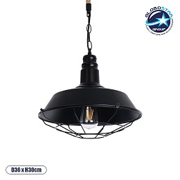 GLOBOSTAR® CRANE 01109 Vintage Κρεμαστό Φωτιστικό Οροφής με Ντουί 1 x E27 AC 220-240V IP20 - Μαύρο & Μπεζ - Μ36 x Π36 x Υ30cm