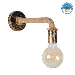GloboStar® CENADEL 01135 Vintage Επιτοίχιο Φωτιστικό Απλίκα Μονόφωτο 1 x E27 IP20 Χάλκινο Μέταλλο με Μπεζ Σχοινί - Μ29 x Π10 x Υ15cm