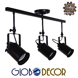 GLOBOSTAR® HOLLYWOOD 01155 Vintage Φωτιστικό Οροφής με Ντουί 3 x E27 AC 220-240V IP20 - Μαύρο - Μ13 x Π78 x Υ38cm
