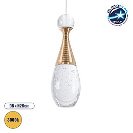 GLOBOSTAR® JADORE 01232 Μοντέρνο Κρεμαστό Φωτιστικό Οροφής LED 5W 400lm 120° AC 220-240V IP20 Θερμό Λευκό 3000K - Lumileds SMD Chip - Χρυσό & Διάφανο - Μ8 x Π8 x Υ26cm - 2 Χρόνια Εγγύηση