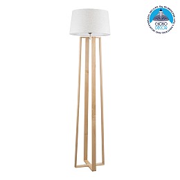 GloboStar® TOWER 01264 Μοντέρνο Επιδαπέδιο Φωτιστικό Μονόφωτο 1 x E27 IP20 Μπεζ Ξύλο με Λευκό Ύφασμα - Μ40 x Π40 x Υ166cm