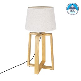 GloboStar® SQUID 01265 Μοντέρνο Επιτραπέζιο Φωτιστικό Πορτατίφ Μονόφωτο 1 x E27 IP20 Μπεζ Ξύλο με Μπεζ Ύφασμα - Μ30 x Π30 x Υ63cm