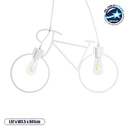 GLOBOSTAR® BIKE 01300 Vintage Κρεμαστό Φωτιστικό Οροφής με Ντουί 2 x E27 AC 220-240V IP20 - Λευκό - Μ67 x Π3.5 x Υ41cm