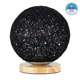 GloboStar® OCEANA 01338 Μοντέρνο Επιτραπέζιο Φωτιστικό Πορτατίφ Μονόφωτο 1 x E27 IP20 Μαύρο Ρατάν με Μπεζ Ξύλο - M20 x Π20 x Υ22cm