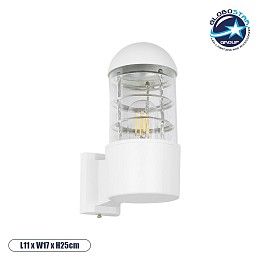 GloboStar® NEWI 01418 Μοντέρνο Επιτοίχιο Φωτιστικό Απλίκα Μονόφωτο 1 x E27 IP20 Λευκό & Ασημί Μέταλλο με Διάφανο Γυαλί - Μ11 x Π17 x Υ25cm