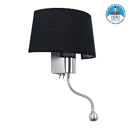 GLOBOSTAR® ELEGANT 01492 Μοντέρνο Φωτιστικό Τοίχου - Απλίκα Ξενοδοχείου Reading Light με Ντουί 1 x E27 LED 3W 360lm 36° AC 220-240V IP20 Θερμό Λευκό 2700K - Bridgelux COB Chip - Χρώμιο & Μαύρο - Μ26.5 x Π15 x Υ43cm - 2 Χρόνια Εγγύηση