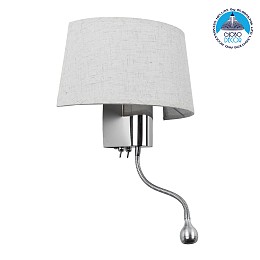 GloboStar® ELEGANT 01493 Μοντέρνο Επιτοίχιο Φωτιστικό Απλίκα με LED Βραχίονα Δίφωτο 1 x E27 IP20 Λευκό Ύφασμα με Ασημί Μέταλλο - Μ26.5 x Π15 x Υ43cm