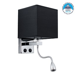 GloboStar® ELEGANT 01494 Μοντέρνο Επιτοίχιο Φωτιστικό Απλίκα με LED Βραχίονα Δίφωτο 1 x E27 IP20 Μαύρο Ύφασμα με Ασημί Μέταλλο - Μ17 x Π21 x Υ43cm