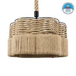 GLOBOSTAR® TONDO 01604 Boho Κρεμαστό Φωτιστικό Οροφής με Ντουί 1 x E27 AC 220-240V IP20 - Μπεζ & Μαύρο - Μ38 x Π38 x Y21cm